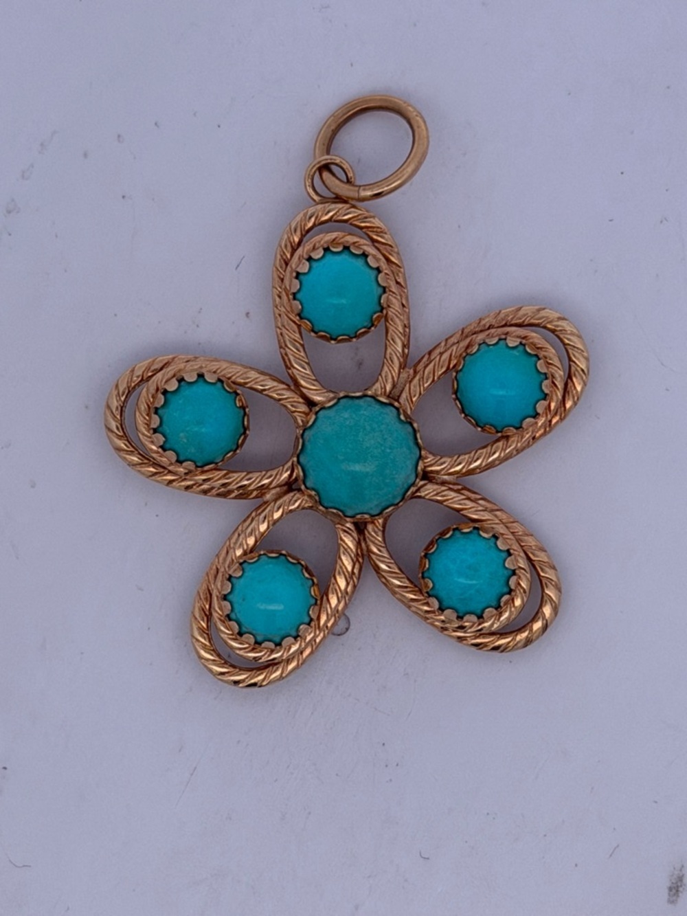 14k yellow gold Milor Italy Turquoise Flower pendant